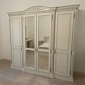 Шкаф 4х дверный с зеркалом "Венеция" Слоновая кость 773  купить в интернет магазине Мебель из массива. Звоните +7 495 961-63-63 Шкафы для одежды из массива дерева